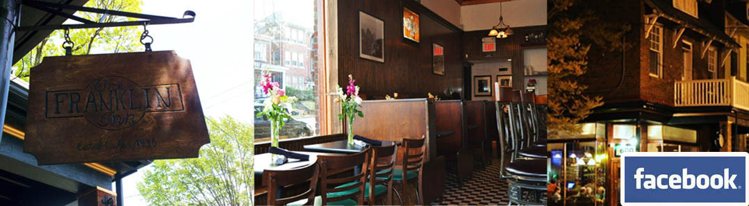a vintage wooden sign hanging over the entrance beckoning visitors. Another picture with a series of clean tables and booths set with pink flowers in vases. Another picture depicting a distant view of the restaurant facade illuminated at
				       night with the number 800 shining above the door.